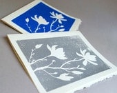 Two Magnolia Print Notecards, Set of Hand-printed Block Print Cards, 5x7 Floral Blank Notecards