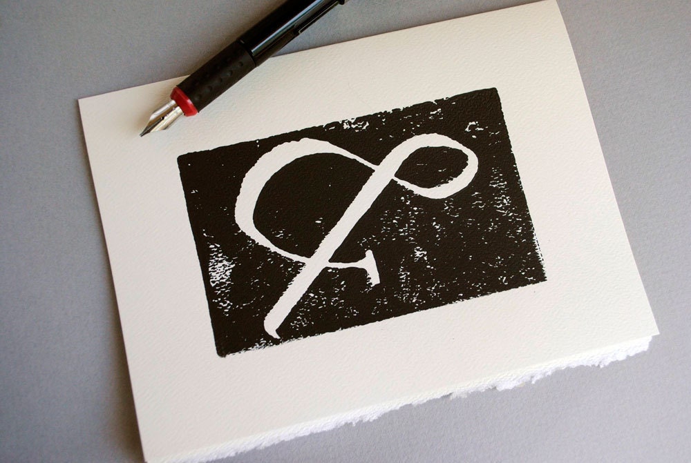 Ampersand Notecard - Black Silhouette Blank Card - Block Print 5 x 7 inches