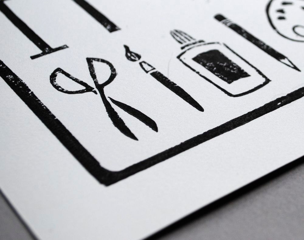8x10 Craft Block Print, Make It Linocut Print, Black and White