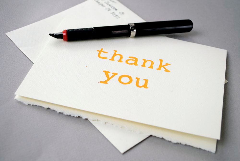 Typography Thank You Card, Yellow Typewriter Font Hand-printed Notecard