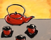 red teapot original acrylic painting on 8x10 canvas