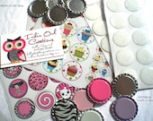 Bottle Cap DIY KIT --  50 Flattenned Bottle Caps (in 6 Assorted colors) plus 50 POLYURETHANE Epoxy Stickers (Clear or Glitter Combination)