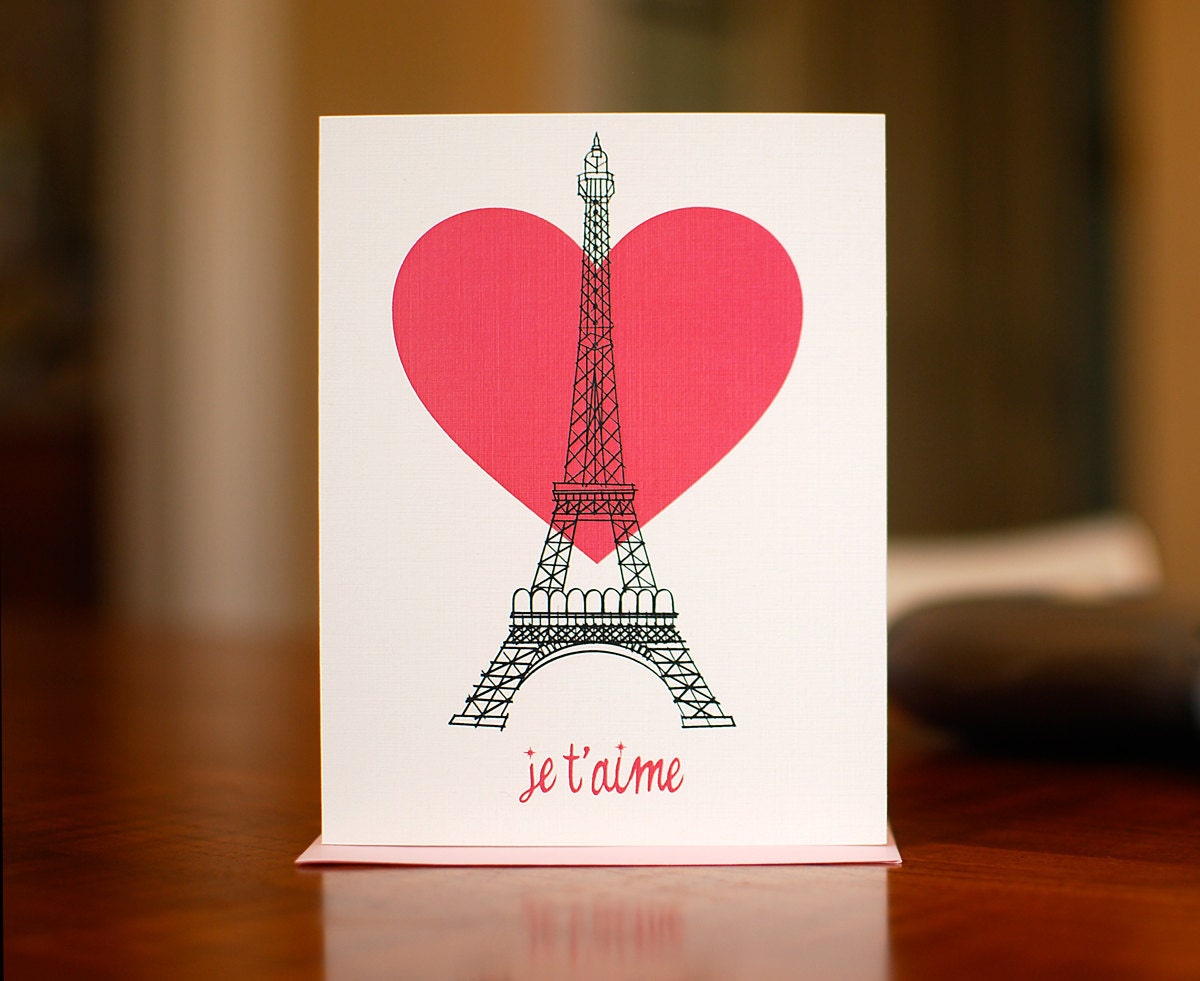 Je T'Aime Eiffel Tower I Love You Card on 100% Recycled Paper
