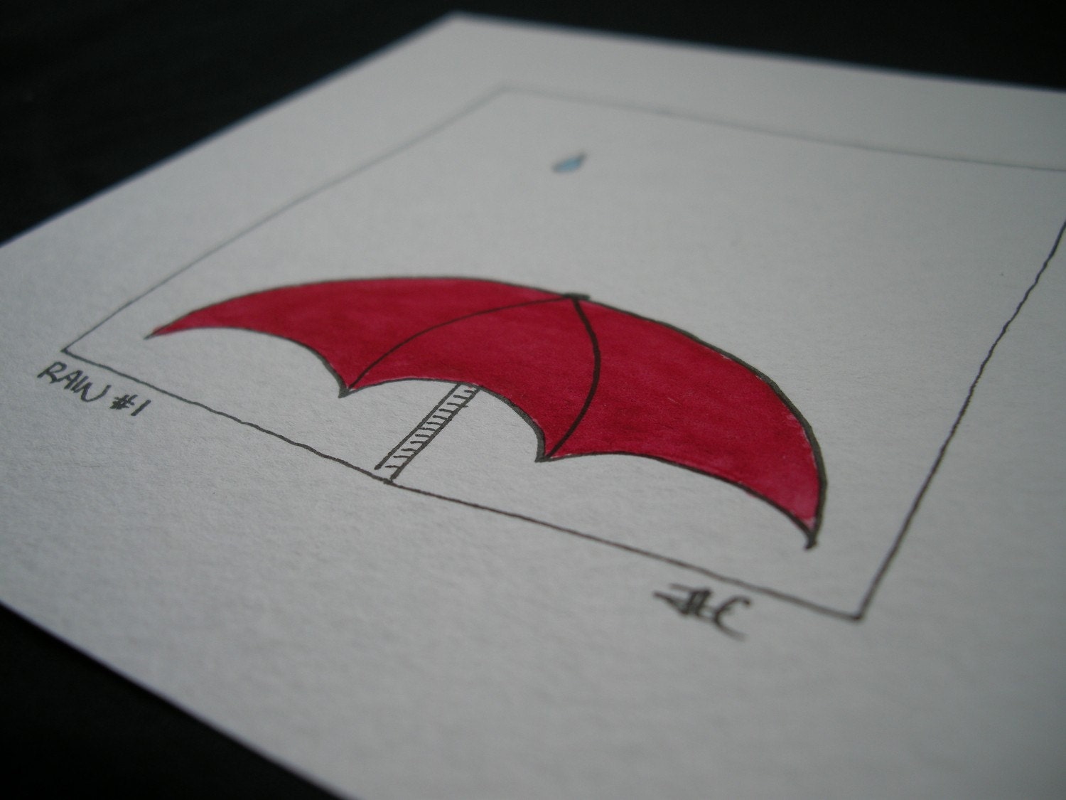 Original Ink Illustration - Series of 3 Red Umbrellas