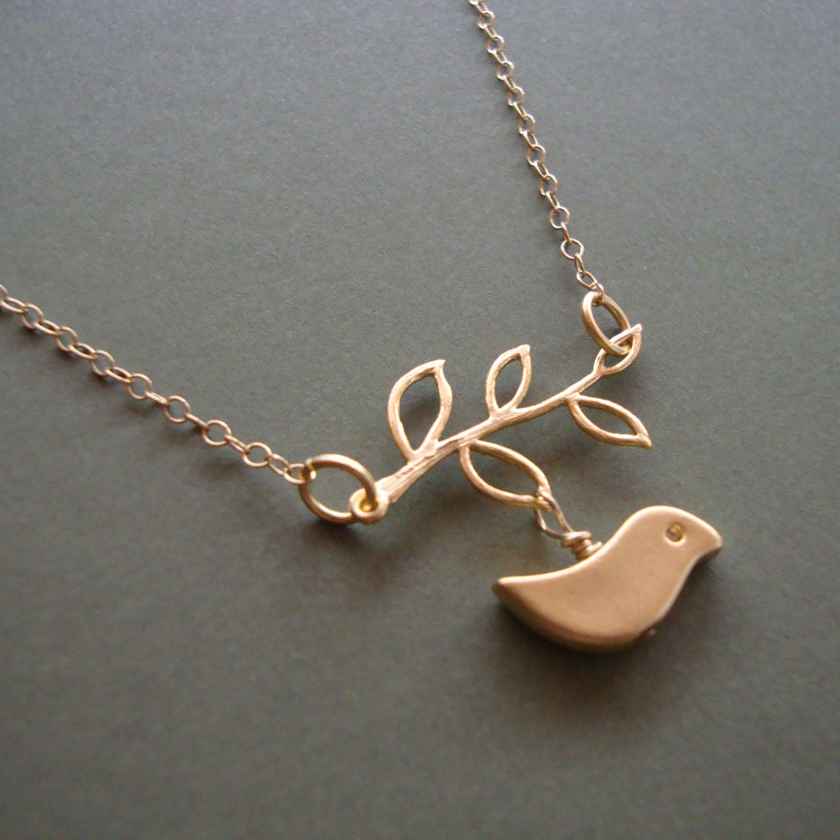 Little Chick  Bird and Branch Necklace -GOLD FILLED- bird on a branch necklace, twig and little bird, bird necklace