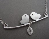 Personalized Bird on a Branch Necklace, Hand Stamped , Bridal, Mom to Be, Lovely Gift Stamped leaf, STERLING SILVER