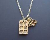 Gold Gourmet Necklace - Measuring Spoons & Muffin Pan, Chef, Cook, Baker, special friend lovely gift, charm gourmet necklace