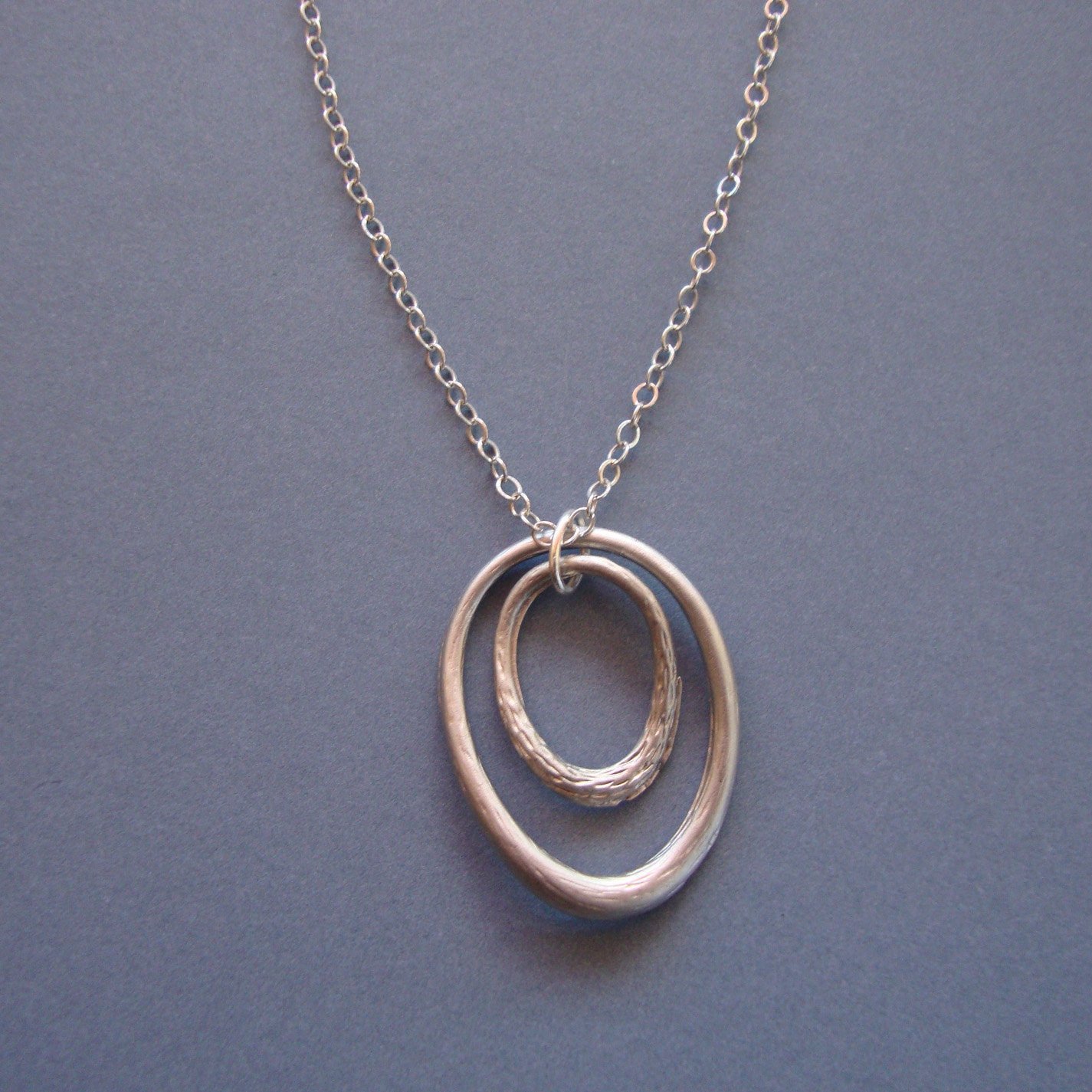 Double Twisted Oval Necklace - Matte White Gold Ovals and 925 Sterling Silver Chain and Clasp