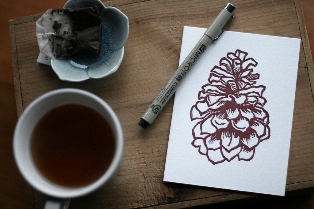 Letterpressed Holiday Pinecone Card