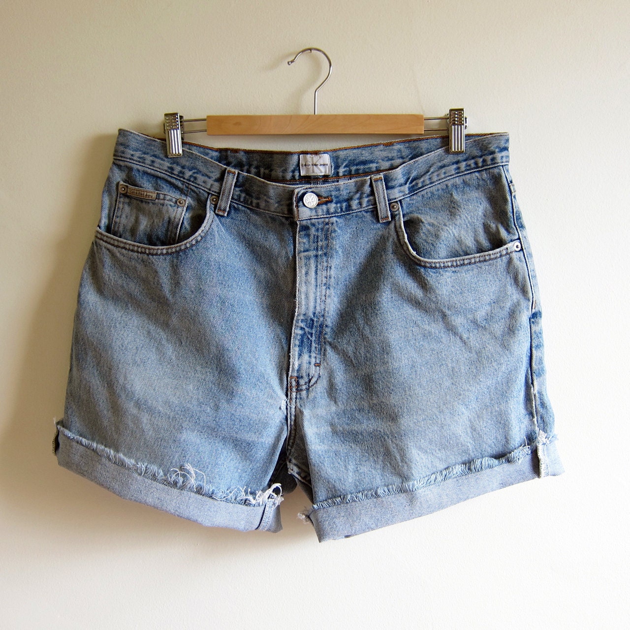 Vintage 1990s Shorts / Light Denim High Waisted Cut Offs CALVIN KLEIN Jean Shorts / 36 / Size Large