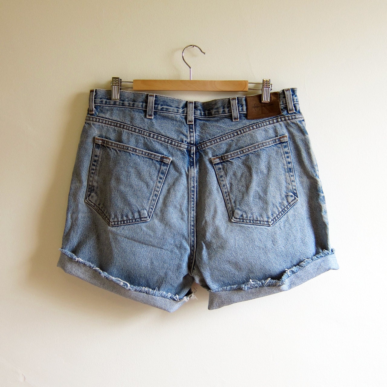 Vintage 1990s Shorts / Light Denim High Waisted Cut Offs CALVIN KLEIN Jean Shorts / 36 / Size Large