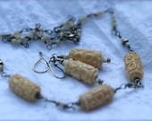 Earth's Gardens set necklace/earrings-Sterling Silver, Carved Bone Flower,Rustic Jewelry, Delicate,Feminine, Bohemian,Boho,Sterling Silver