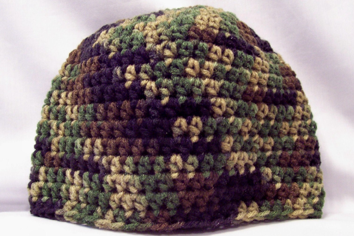 boys crochet skullcap style hat cap beanie dark camouflage camo army baby hat 6 to 12 months 4310