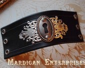 Leather Cuff - keyhole on black leather