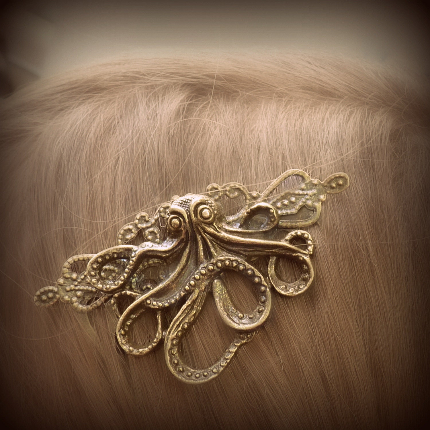 SALE Bronze Octopus Hair Comb from the Steampunk Cthulhu Collection