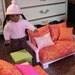 Doll Couch Loveseat Chair Tables with Fireplace for American Girl Dolls or 18-inch Dolls