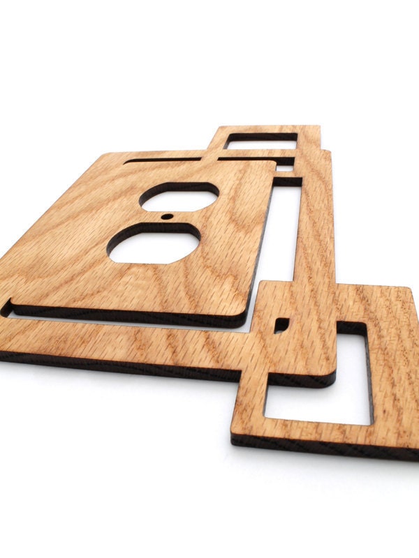 Modern Rustic Squares Wood Wall Outlet Cover made from Sustainable Harvest Red Oak Wood . Timber Green Woods