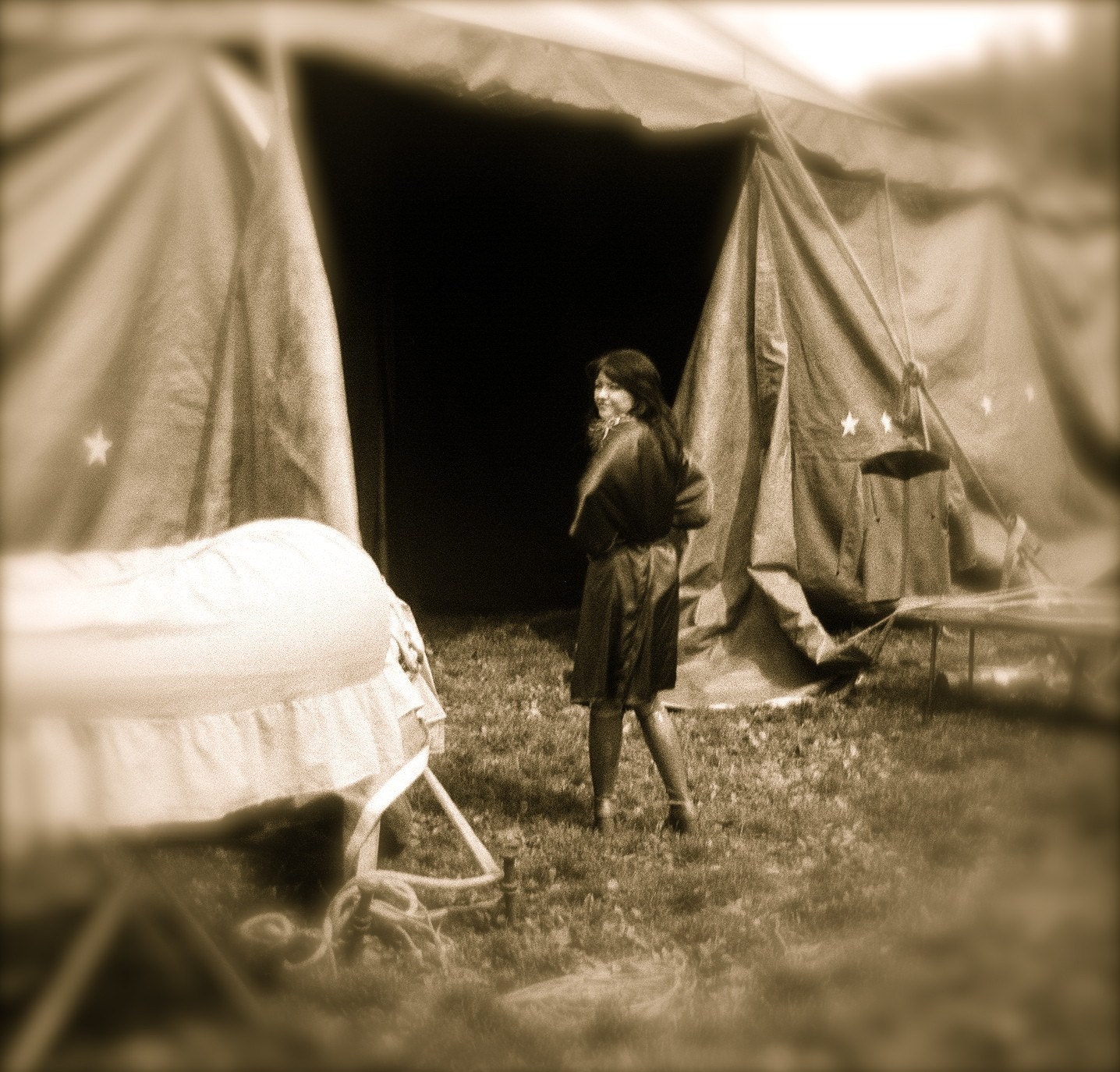 Next Show - Burlesque, Vintage, Sepia Toned, Fine Art Circus Photograph, 8x8 print, Handmade Philly Team