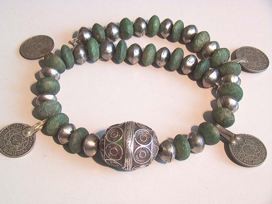 Moroccan Berber Amazonite and silver egg bead necklace