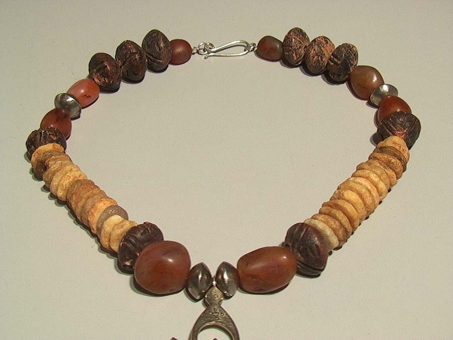 African Moroccan cross necklace with ancient quartz beads