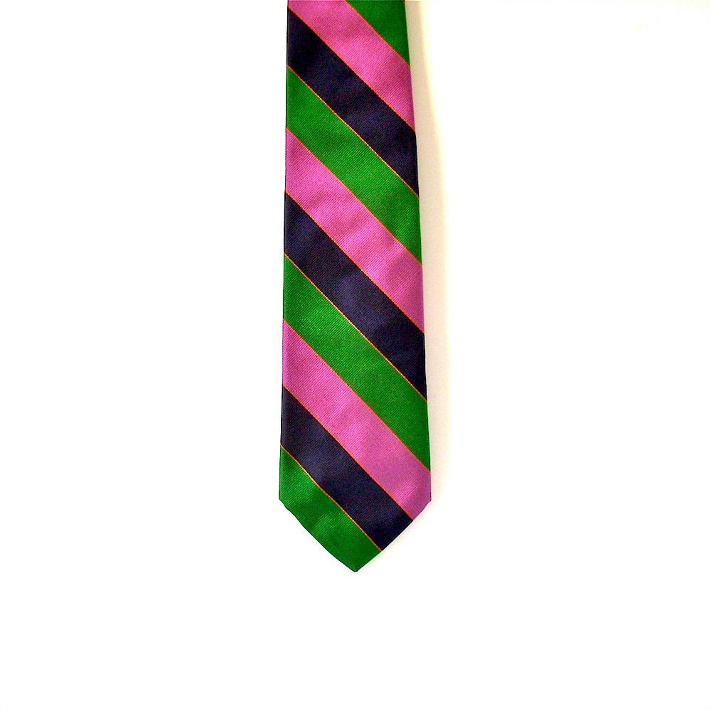 preppy mens tie - Eton Ramblers - all silk - purple green navy orange stripe - classic Brooks Brothers style