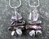 2 Sterling Silver Inukshuk Friendship Necklaces with Pink Amethyst and Freshwater Pearls