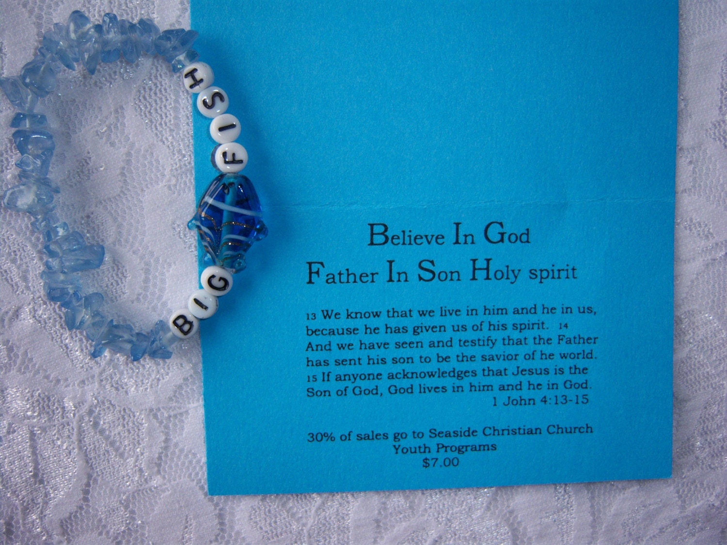 BIG FISH Inspirational Bracelet Believe In God Father In Son Holy spirit.