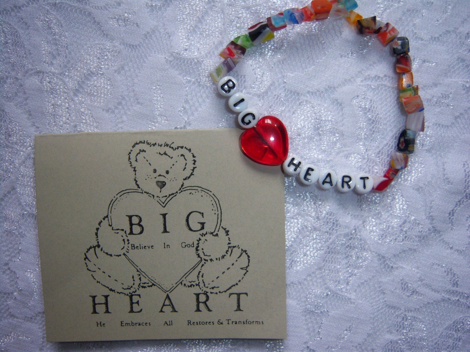 BIG HEART Inspirational bracelet Believe In God He Embraces All Restores, Transforms