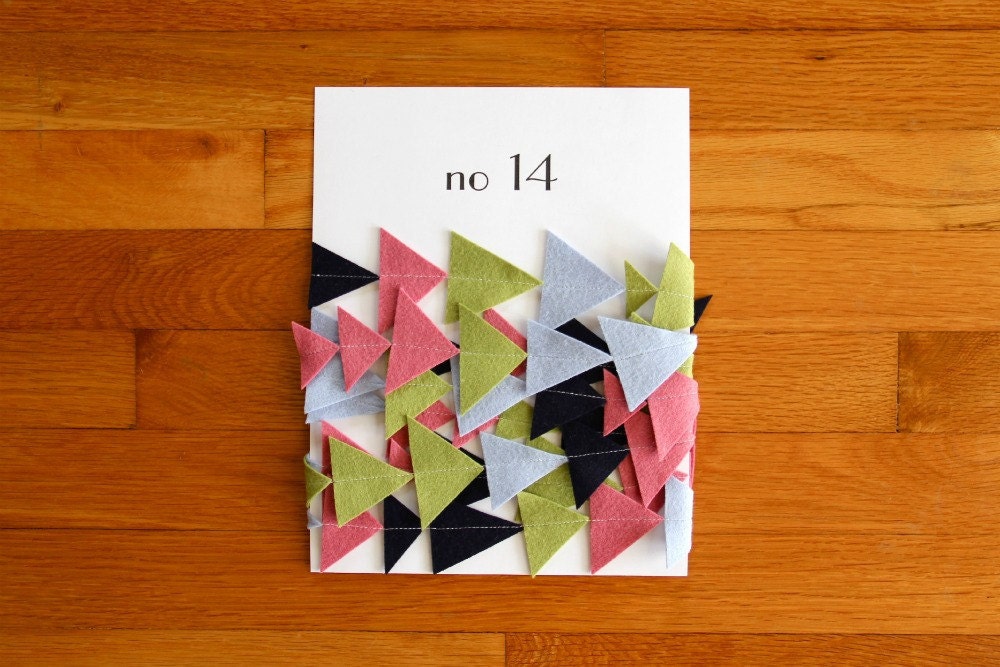 no. 14 geometric triangle wool felt bunting in fern, sky, navy, and rose (one of a kind)