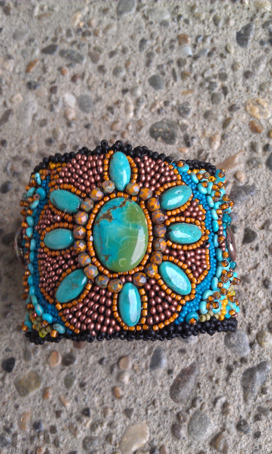 Turquoise and Gemstone beaded cuff bracelet