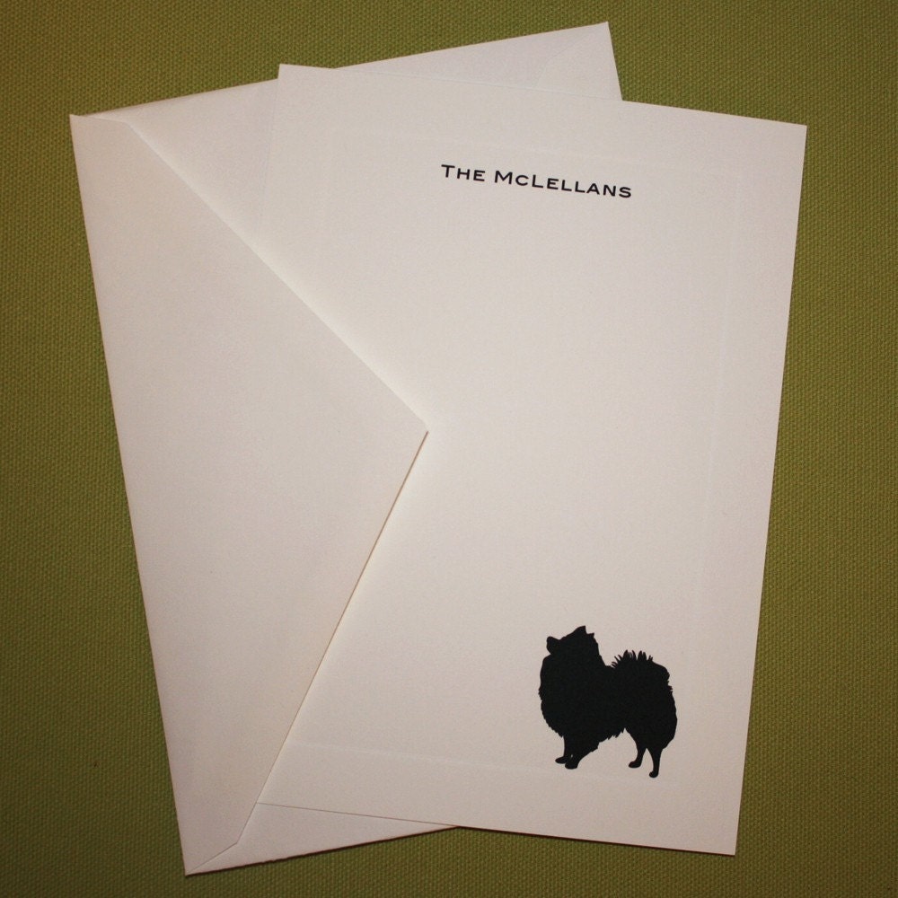 Pomeranian Personalized Stationery - Set of 10 flat paneled cards