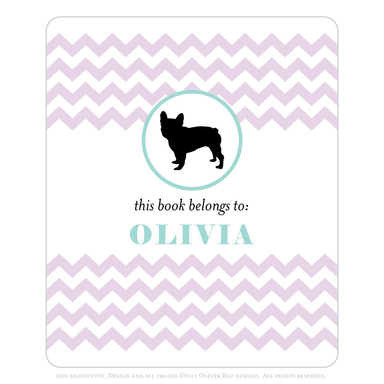 French bulldog bookplates -- Personalized in chevron pattern -- Six color combinations available