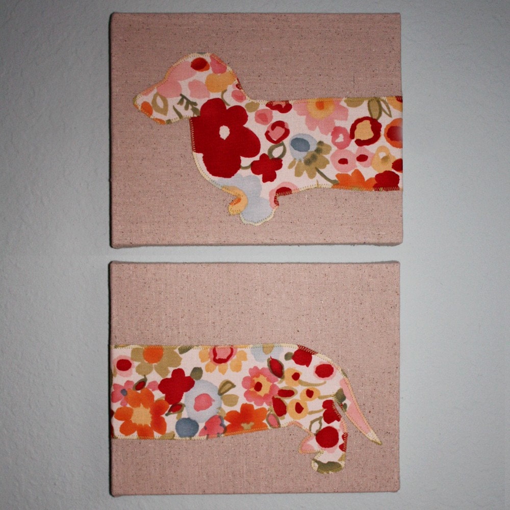 Dachshund wall hanging - Two 8x10 panels