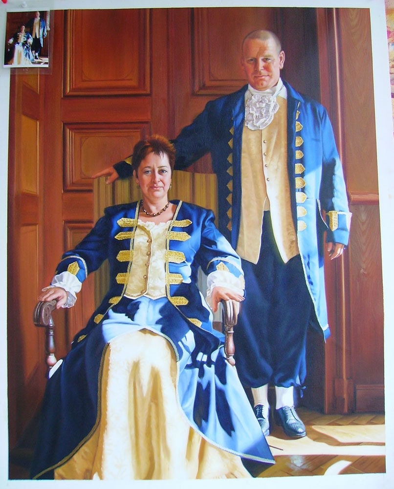 Portrait Painting - Custom commissioned hand painted 20x24 oil painting with two subjects