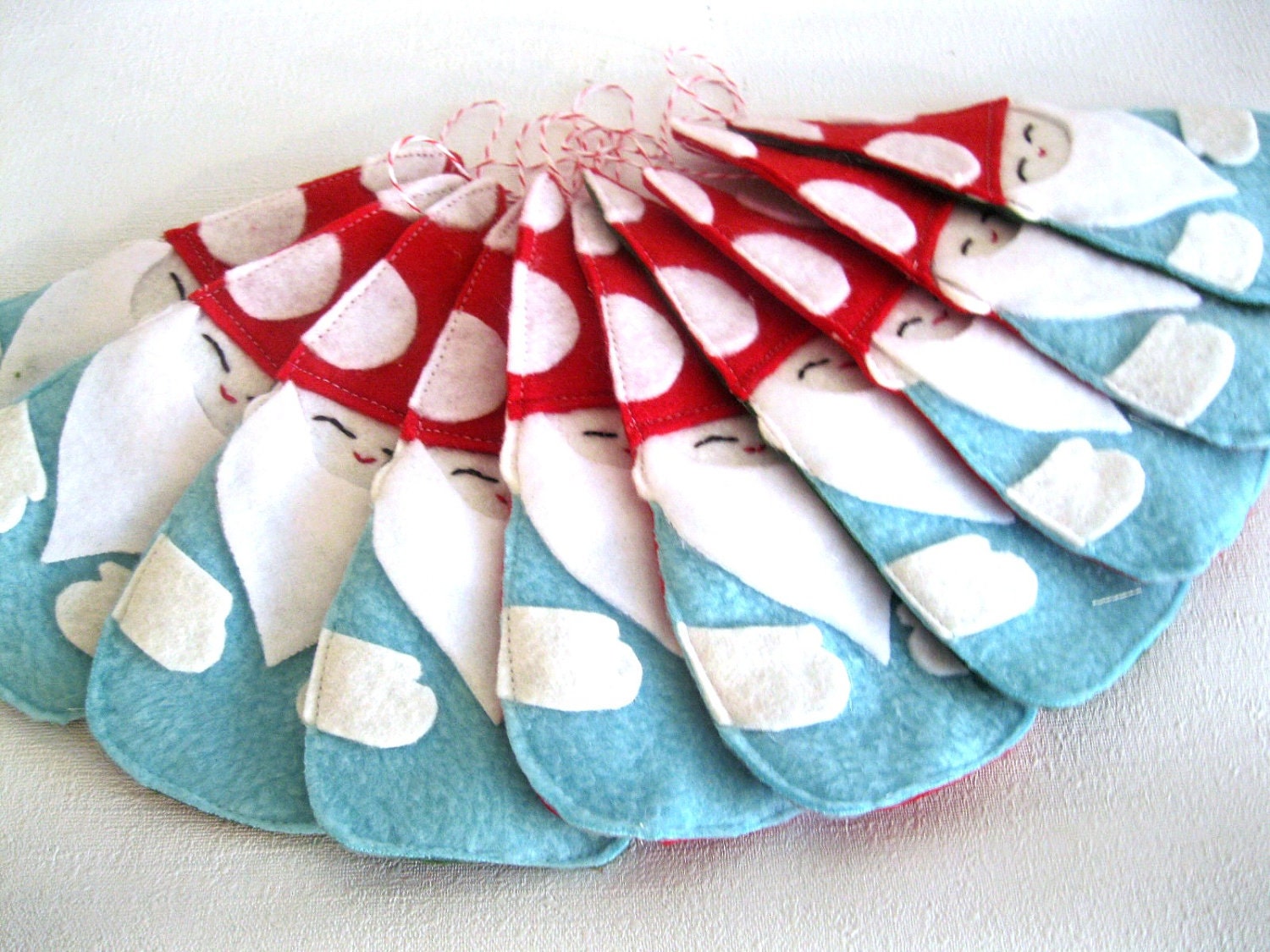 Hanging Valentine's Day Ornament, Holiday Decor, Gnome in Red and Aqua Blue