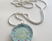 Snowflake Pendant Long Necklace Glass Tile Jewelry Silver Ball Necklace