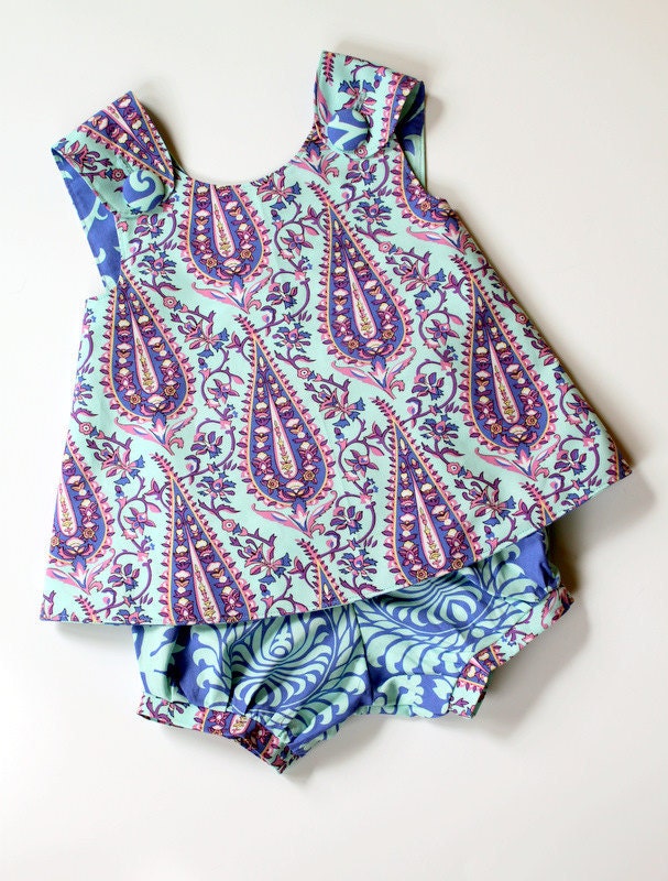 Purple Swirls Pinafore and Bloomer Set, Size 24m In Stock and Ready to Ship by The Cottage Mama