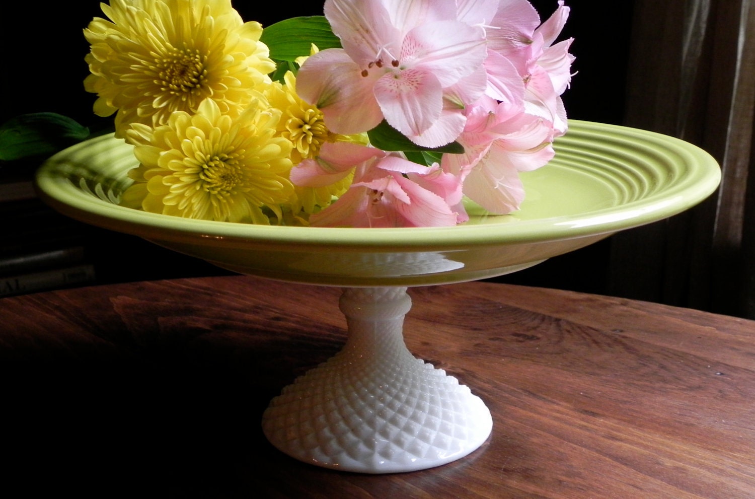 Cake Stand Cupcake Stand Dessert Pedestal Chartreuse And Milk Glass  By E. Isabella Designs. As Featured In Martha Stewart Weddings.