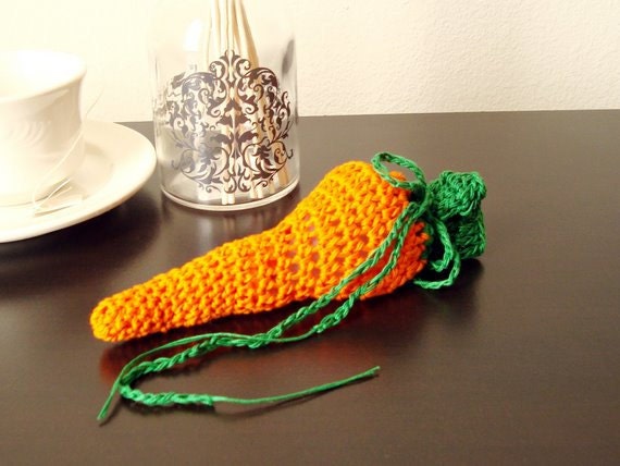 Carrot Crochet Menstrual Cup Bag Or Purse Pouch Handcrafted Design Pure Cotton