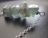 Moss Aquamarine Necklace, Sterling Silver Wire Wrapped