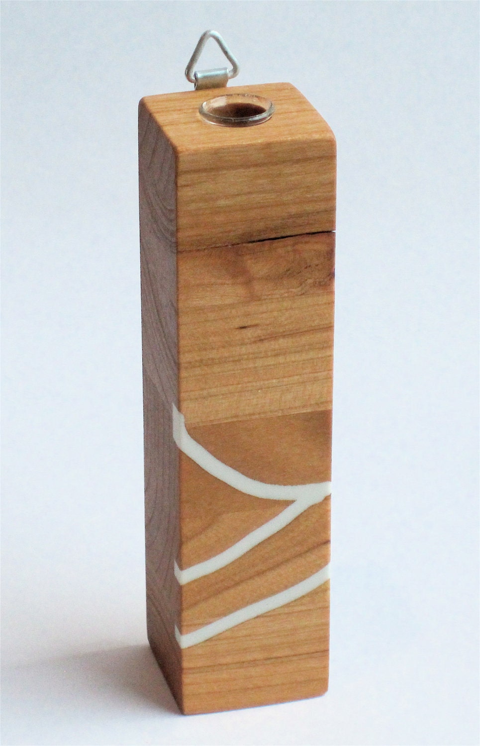 Rect Petite Wall Vase in cherry with white resin inlay