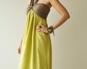 Feel So Good ...Green Brown Halter Maxi Cotton dress  2 Sizes Available