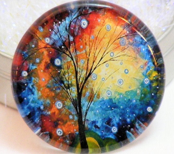 BIG glass magnet-VIVID COLORS-Tree Silhouette-Red-Green-Yellow-Blue-By sweetheartstudio on ETSY