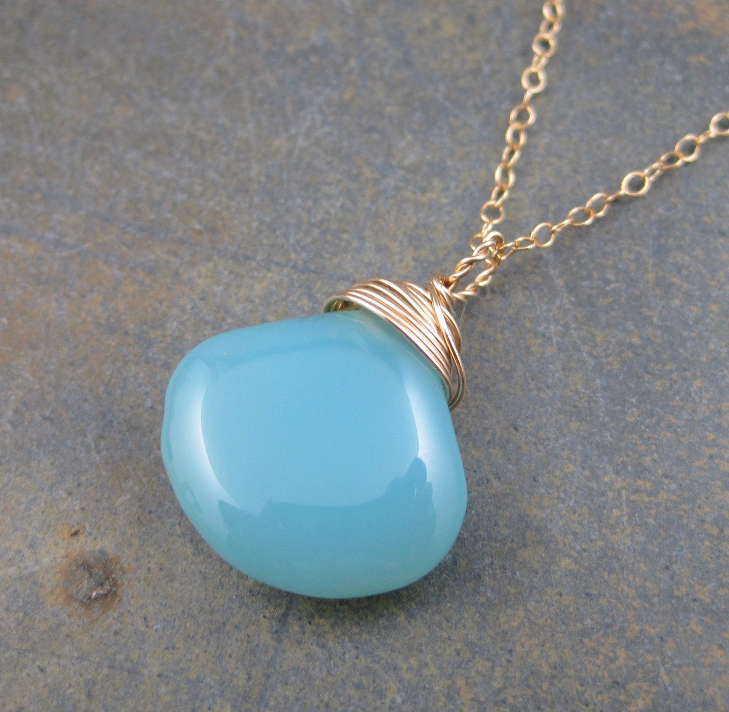 Aqua Chalcedony - Hard Candy -  Briolette Charm Pendant in 14kt Gold Filled