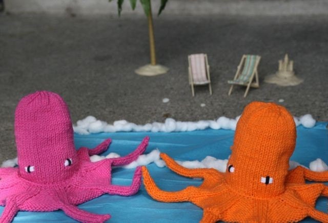 Hand Knit Neon Squid Bag, It's a Purse. It's an Octopus. It's...