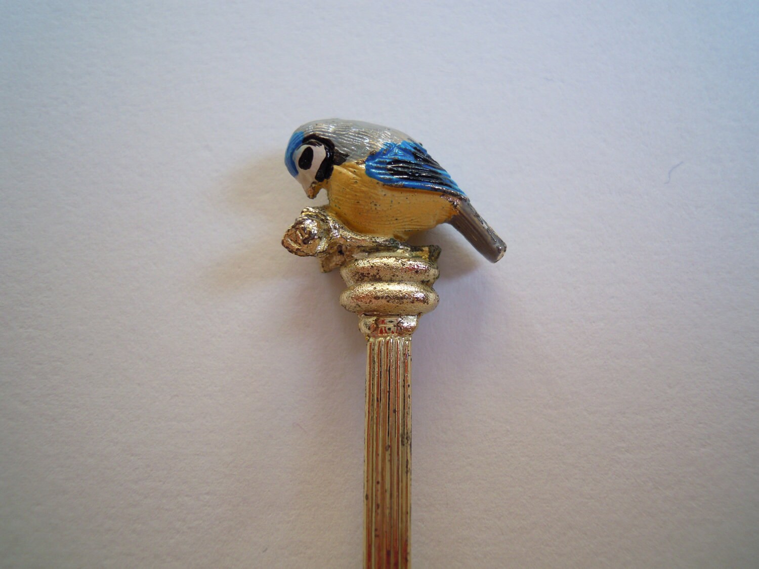 Vintage spoon - pretty blue tit ceramic top - classic design - made in England