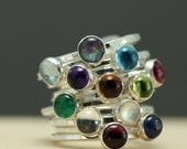 Birthstone Stacking Rings in Sterling Silver, Mothers Day Rings