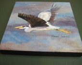 Great Blue Heron, Original ,Acrylic Painting, 6 x 6 inch, 3/4 inch deep, OOAK, Florida, Heron, Shorebirds, Home Decor