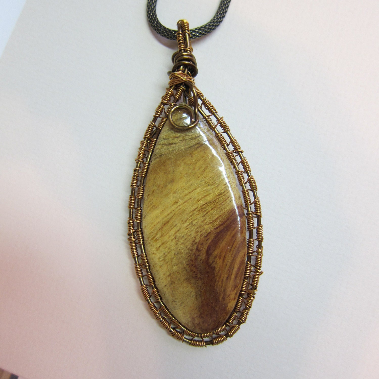 Exotic wood Pendant - Afzelia wood, wire wrapped, Non Tarnish Vintage Bronze nontarnish bronze wire