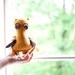 Hand sewn soft sculpture - Od the Owl. Mustard. Woodland, forest bird. Eco friendly.